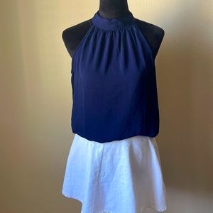 Tamara medium Holter tie neck navy blue blouse 100% polyester